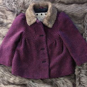 Cherokee Purple Pea Coat with Faux Fur Collar and Flared Style
